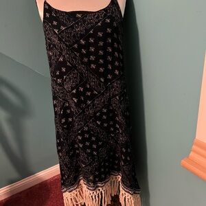 Navy  and White Patterned Sun Dress with Fringe